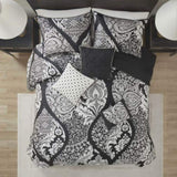 7 Piece Cotton Printed Comforter Set Black King B03597262