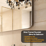 36x30inch Glossy Brushed Silver Rounded Corner Rectangle Wall Mirror For Bathroom Metal Frame Wall W2091126974