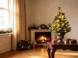 Set of 2 Small 3 Foot Cashmere Pine Christmas Tree in Cement Pot, Pre-lit 40 Warm White LEDs, 100 16975532