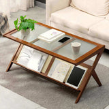 Rattan Coffee Tables for Living Room, Mid Century Modern Coffee Table with Glass Top, Large Boho 88933326