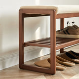 (Walnut Color) Solid Wood Shoe Bench, Beech Wood Storage Rack Organizer with High Rebound Sponge W1283P242717