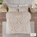 Full/Queen 3 piece Tufted Cotton Chenille Damask Duvet Cover Set B03597347