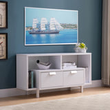 Modern TV Stand with Two Shelves and Two Drawers - White B107131410
