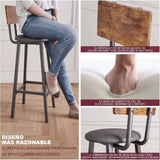 Bar stool 2-piece set, black dining table chair with backrest and footrest, thick cushion stool, 03465675