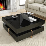 ON-TREND Modern High Gloss Coffee Table with 4 Drawers, Multi-Storage Square Cocktail Tea Table with WF314582AAB