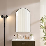 Wall Mirror 36*22 Inch Black Metal Framed Arched Mirror Metal Framed Mirror Round Vanity Mirror W2091P345022