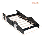 Twin Size Race Car-Shaped Platform Bed with Wheels,Black WF298789AAB