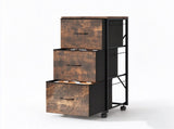 Wood Filing Cabinet with Casters, Weathered Wood Fluted, Iron Clad Wood, Melamine Faced, 3 Tall 59908062