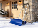 Snow Pusher with Wheels 37 Inch Extra Wide Snow Shovel Ergonomic Adjustable Handle Blue 24499012