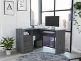 Mix L-Shaped Desk, Keyboard Tray, Two Drawers, Single Open Shelf -Smokey Oak B20091963