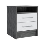 ZNTS Smokey Oak and White 2-Drawer 1-Shelf Rectangle Nightstand B06280355