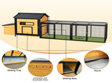 114Wooden Chicken Coop with Outdoor Run, Weatherproof Hen House with Nesting Box, Lockable Doors & 86218078