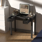 Elegant Black Vanity Table with LED Lights, Flip-Top Mirror and 2 Drawers, Jewelry Storage for Women W760P152315