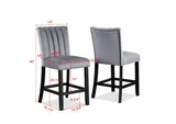 2pc Casual Upholstered Counter Height Velvet Upholstery Chair Channel Tufted Back Wooden Dining Room B011P261180