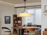 Modern 3-Light Fabric Pendant Light, Black Adjustable Drum Chandelier, Matte Black Fabric Shade W1367P460380