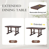 60"-78" Extendable Dining, Farmhouse Wooden Kitchen with Removable Leaf, Large Expanding N752P271802C