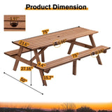 8 Person Brown Wooden Picnic Table, Outdoor Camping Dining Table with 2 Seats, Garden, DIY with 2 W1422P196395