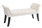 Armrest Button-Tufted Ottoman Bench, Upholstered Footrest Stool Rectangular Beige Velvet fabric W2082P176602