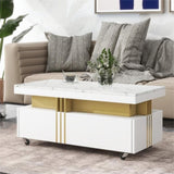 ON-TREND Contemporary Coffee Table with Faux Marble Top, Rectangle Cocktail Table with Caster WF305961AAK
