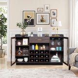Double Glass Door with Single Drawer and 12-Bottle Wine Rack Sideboard in Black Frame Gray-Brown 56154679