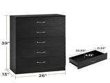 5-Drawer Particleboard Chest with Melamine Finish Drawer Dresser 26*13*39in Black 51153087