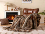 Brown Taupe 780GSM Faux Fox Fur Throw Blanket 60"x80" Double-Sided PV Fleece Lined Blanket 63194343