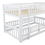 ZNTS Bunk Bed with Slide,Twin Over Twin Low Bunk Bed with Fence and Ladder for Toddler Kids Teens White 50818946