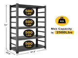 H72 * W47.2 * D23.6 Storage Shelves 5 Tier Heavy Duty Metal Shelving Unit Adjustable Shelving Units 88415088