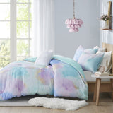 Full/Queen Watercolor Tie Dye Printed Comforter Set with Throw Pillow B03595946