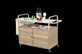 Outdoor Bar Table, Wicker Bar Cart with Cabinet, Patio Serving Cart with steel Top, with one ice W640P253278