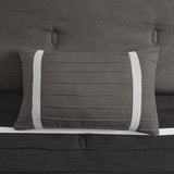 7 PC Pieced Faux Suede Comforter Set Black Cal King B03596986