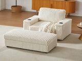 42.5-inch corduroy single recliner with backrest pillow, cup holder design, storage footrest, W834P375116