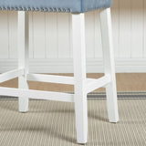 Morovo Set of 2 Velvet Counter Height Stools with Tufted Saddle Seats, White-Wash Finish, Blue T2574P164821