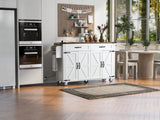 K&K 53.5''Farmhouse Kitchen Island with Power Outlet, Kitchen Storage Island with Drop Leaf, Spice N707P170348W