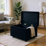Black Corduroy Upholstered Storage Ottoman Black Round Rubber Feet 634343cm, Hidden Storage 12672084
