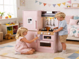 Pink Dual-Sided Kids Play Kitchen with Water Dispenser and Range Hood for 3 Years Old 10932704