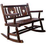 Outdoor Wood Rocking Bench Carbonized Double Rocking Chair for 2 Persons with Wide Curved Seat, 14975377