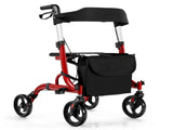 2-in-1 Red Rollator Walker & Wheelchair - 330 lbs Capacity, 8" PVC Wheels X-Shaped Structure 93513212