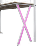 Twin Size Metal Loft Bed with Built-in Work Station, Wardrobe, Storage Staircase and LED, White 60991142