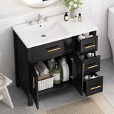 36" Bathroom Vanity with Sink Top, Bathroom Vanity Cabinet with Two Doors and Three Drawers, Solid N725P198316B