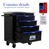 4 DRAWERS MULTIFUNCTIONAL TOOL CART WITH WHEELS-BLACK W1102P182231