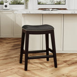 24" Counter Stool, Espresso Finish, Black Leather Seat B04660611