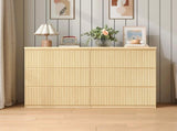 Modern Natural Wood 6 Drawer Dresser, Wave Panel Drawer Fronts, Storage Cabinet, Versatile Chest of W409P371357
