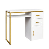White Particleboard Iron Pipe 97*35*78cm 2 drawers and 1 door Computer desk Multiple scenes 99971577