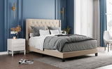 ZNTS Upholstered Platform Bed with Classic Headboard, Box Spring Needed, Beige Linen Fabric, Queen Size WF280786AAA