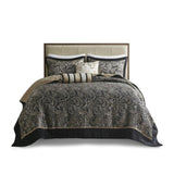 5 Piece Jacquard Bedspread Set with Throw Pillows Black King B03597642