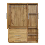 4 Door Wardrobe Armoire Closet with 3 Drawers, Natural 19066469