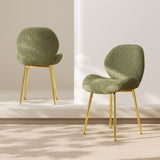 Modern minimalist green teddy velvet Dining Chairs Set of 2 with sturdy gold metal legs and W1727P251143
