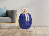 9.4" Steel Patio End Table, Round Hollow Drum Side Table, Accent Table for Indoor and Outdoor, Blue 21472305