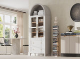 K&K 71" Tall Arched Kitchen Pantry Cabinet with 2 Large Drawers, Modern Farmhouse Kitchen Storage N707P288972W